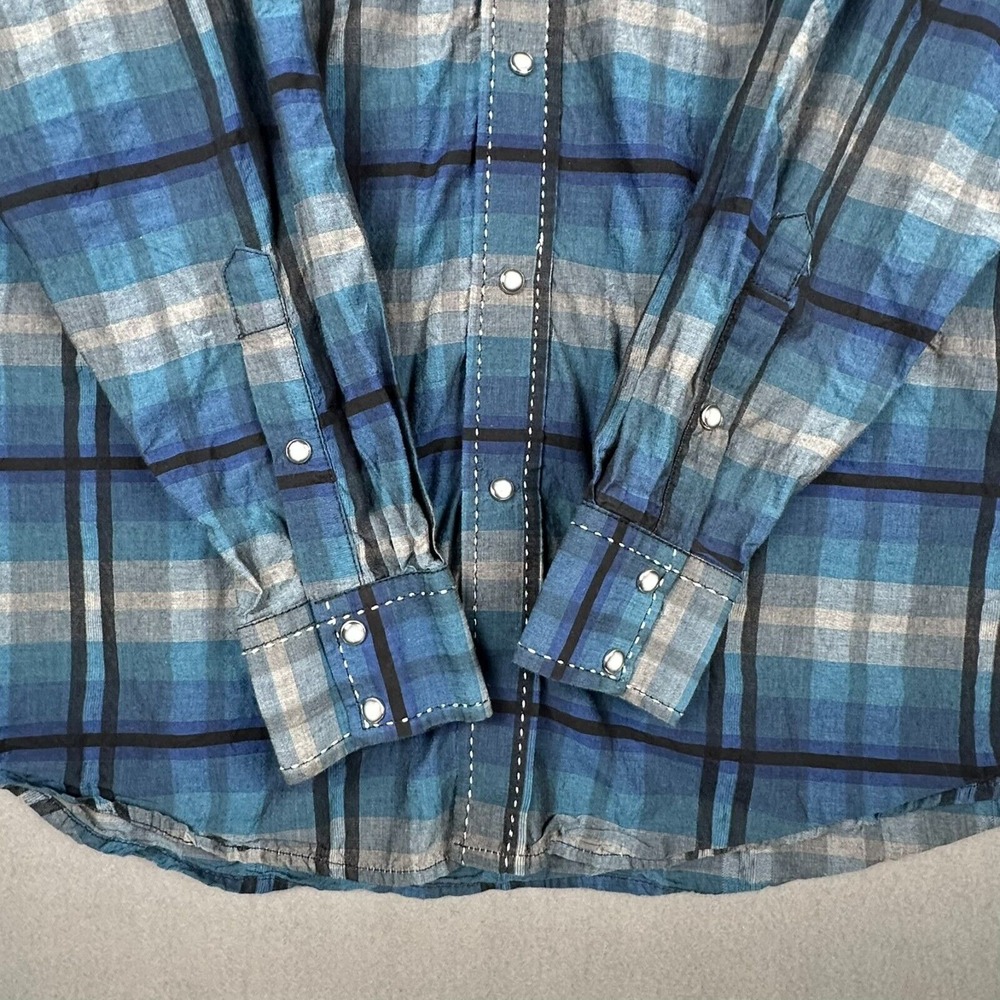 Red Ranch Pearl Snap Shirt XL‎ Blue Affliction Style Embroidered Y2K Western - Picture 6 of 14